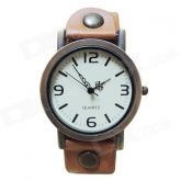 Banda Dividir Couro Retro moda analógico relógio de quartzo - Brown + Bronze (1 x AG4)