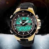 SKMEI 1016 50m Relógio de Pulso com Dual Display LED Impermeável para Homem - Preto e Amarelo