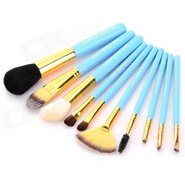 Make-up para você 10-em-1 cosméticos maquiagem escova ferramentas Set w / bolsa de transporte - azul