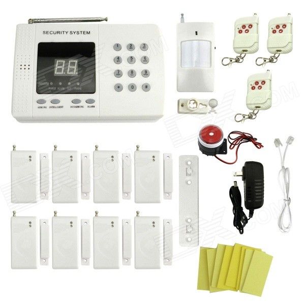 99-Zone Sistema de alarme sem fio PSTN Início Voz Segurança w / 8 detectores magnéticos Set - Branco
