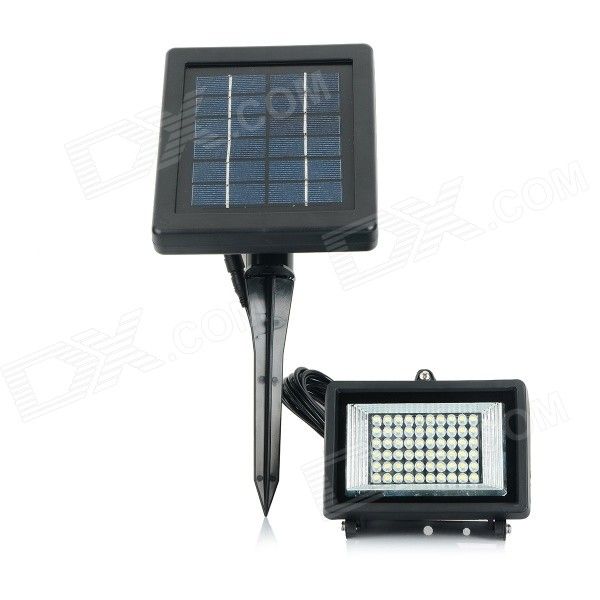 Solar Powered 3W 350LM 6000K White Light 60-LED Jardim / Gramado Flood Lamp - Preto