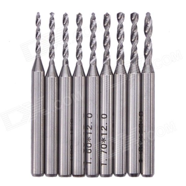 NEJE ZJ0033-2 9-em-1 de 1,2 ~ 2,0 milímetros Tungsten Aço Brocas Set para CNC / PCB - Silver