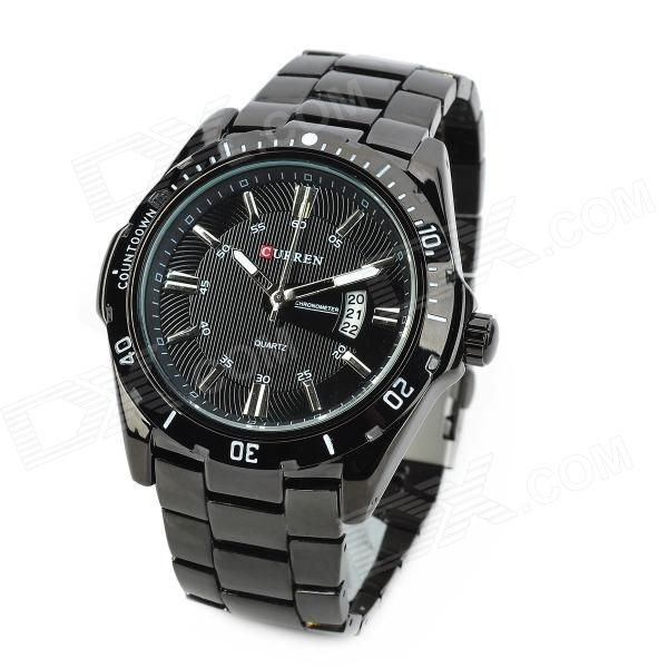 Tungstênio Curren 8110 homens de aço faixa de relógio de pulso de quartzo w / Calendário - Preto (1