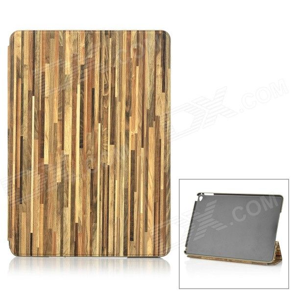 Hout patroon beschermende PU Case w / Stand voor IPAD AIR 2 - Khaki + Brown